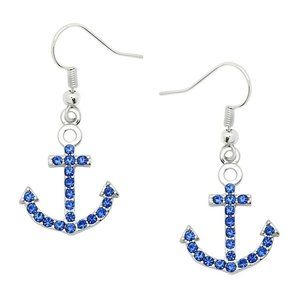 Anchor Earrings Small Pave Rhinestone Wave Ocean